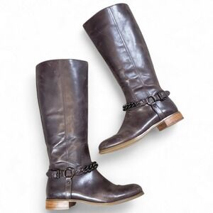 Coach Riding Boots Brown Leather Mabel Buckle Harness Chain Women's Size 8.5 B